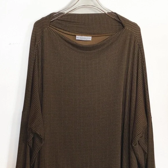 Bryn Walker Houndstooth Plaid Tunic Brown & Black Womens size L - Picture 3 of 10